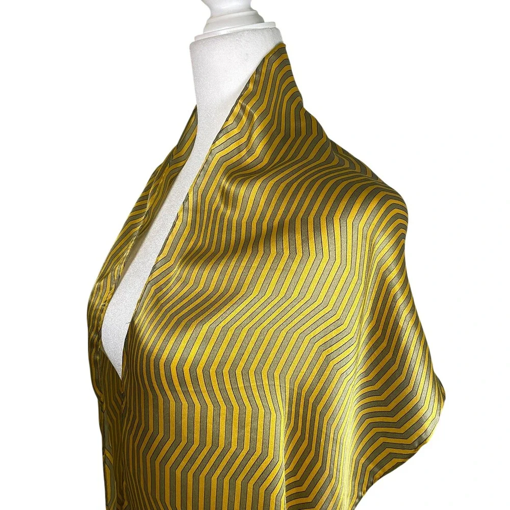 Symphony Designs NWT Silk Scarf Mustard Yellow Gray Chevron Stripe Oblong Wrap